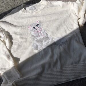 NWOT Sincerely Jules White Knit Cat Sweater